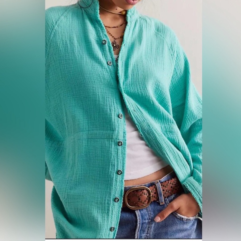 Free People! Summer Daydream Buttondown Top In Clear Skies NWT! - Picture 8 of 14